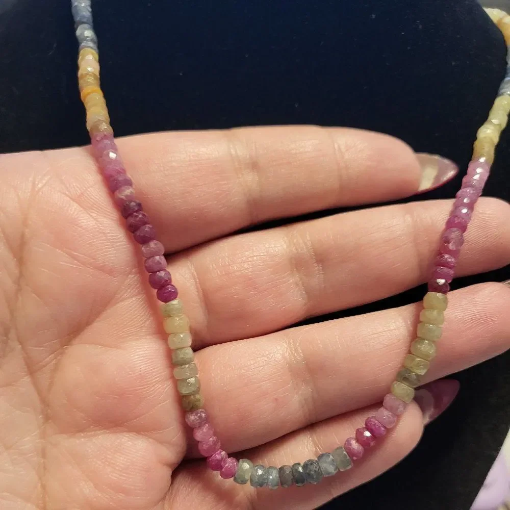 Multi Sapphire Beaded Sterling Silver Necklace